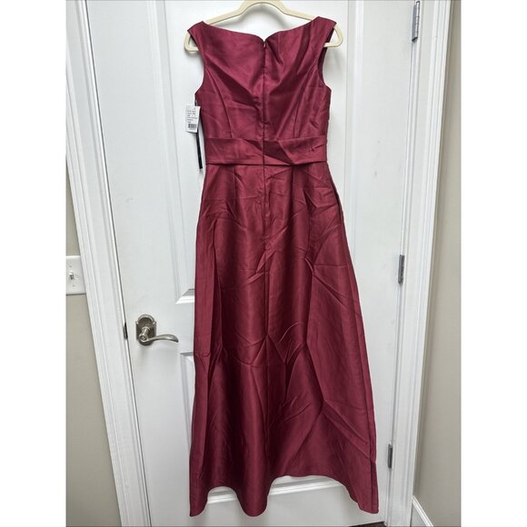 Alfred Sung Size 4 Burgundy D811S Off Shoulder Satin Maxi Gown Cocktail Dress - Picture 7 of 11